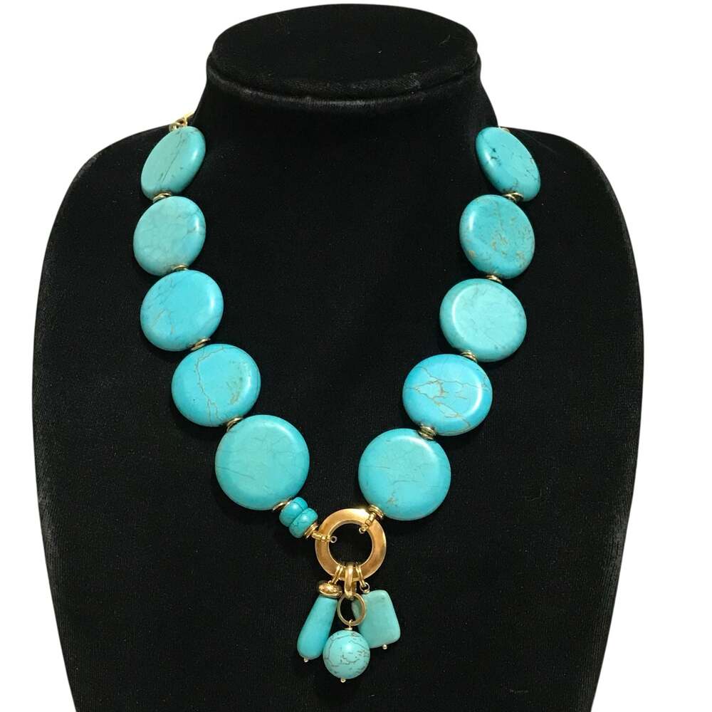 Rosa Pinheiro Turquoise Bead Statement Necklace Gold Tone Pendant Statement